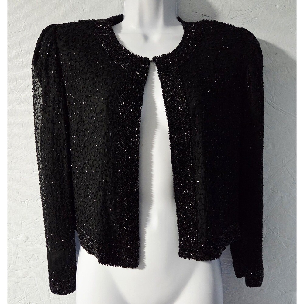 Vintage 80s Sténay Black Beaded Silk Jacket - PS